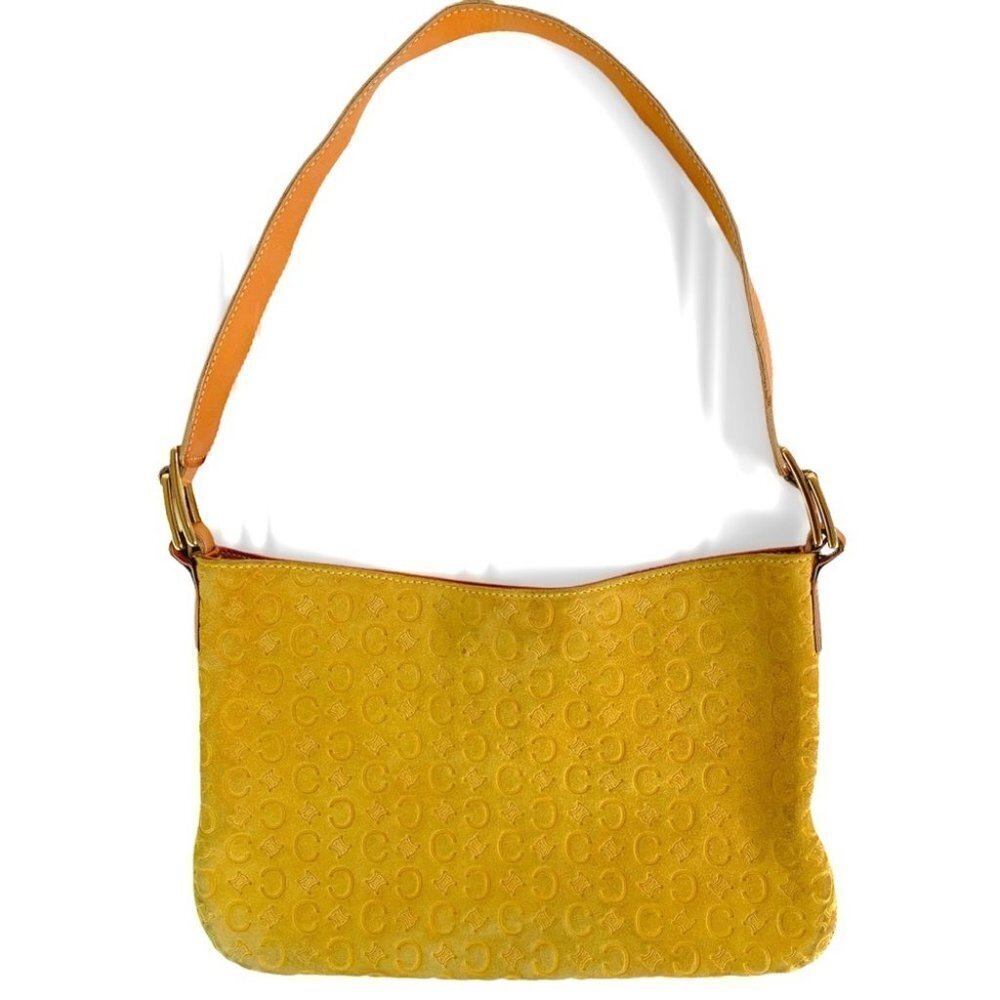 CELINE LEATHER BAG YELLOW SUEDE C MACADAM HANDBAG FRANCE DESIGNER SHOULDER  BAG